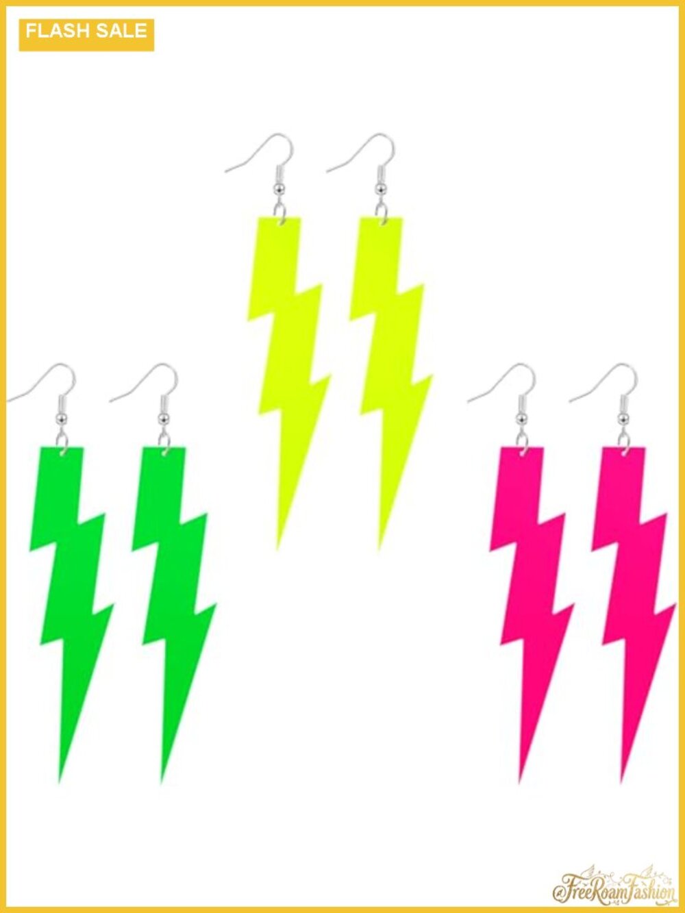 Neon Lightning Drop Dangle Earrings Acrylic Retro 80s Party Costume Jewelry